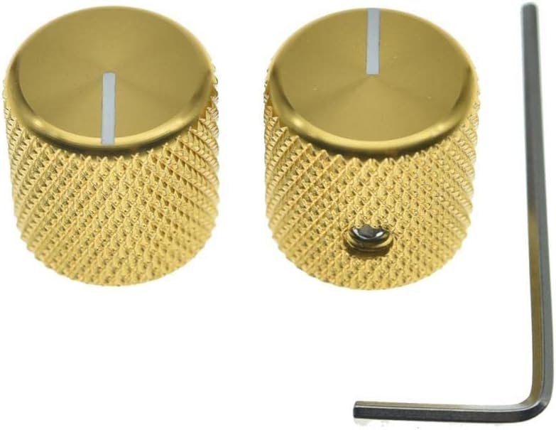KAISH Set of 2 Aluminium Metal Flat Top Guitar Bass Knobs Guitar Volume/Tone Control Knobs 1/4" Universal Potentiometer Pot Knobs with Indicator Line for Tele/Telecaster Gold - Image 1
